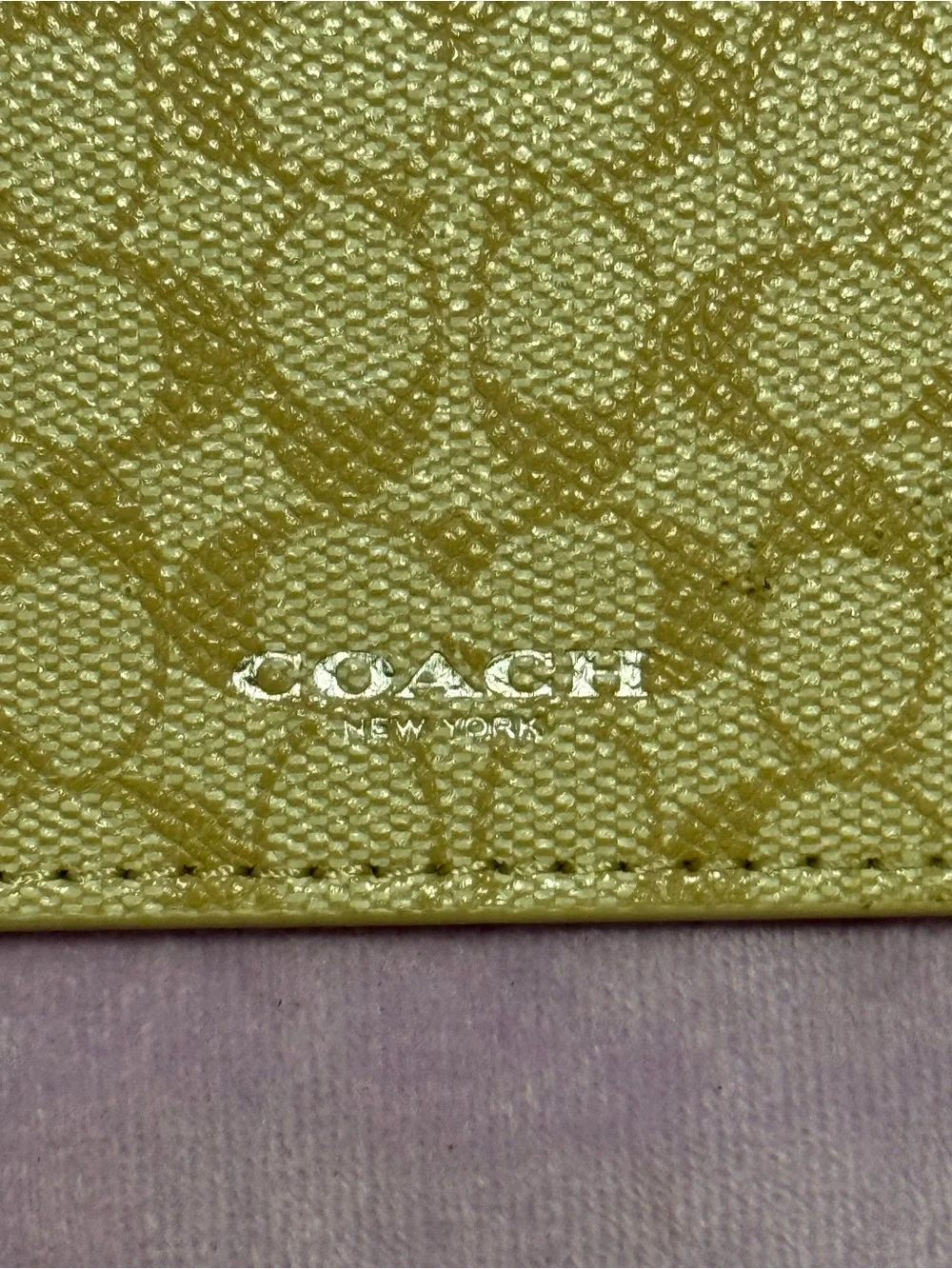 Coach Signature C Beige Gold Coated Canvas Zip Pouch Wallet